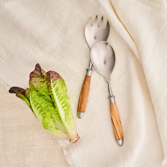 Eichenlaub Old German Serving Utensils in Olive Wood