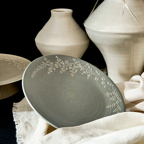 Yukiko Wada Dessert Plate Blue Gray & Gold