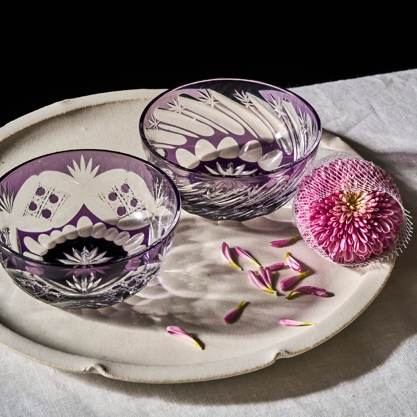 Shimizu Glass Maruhishi Kagome Lavender Bowl