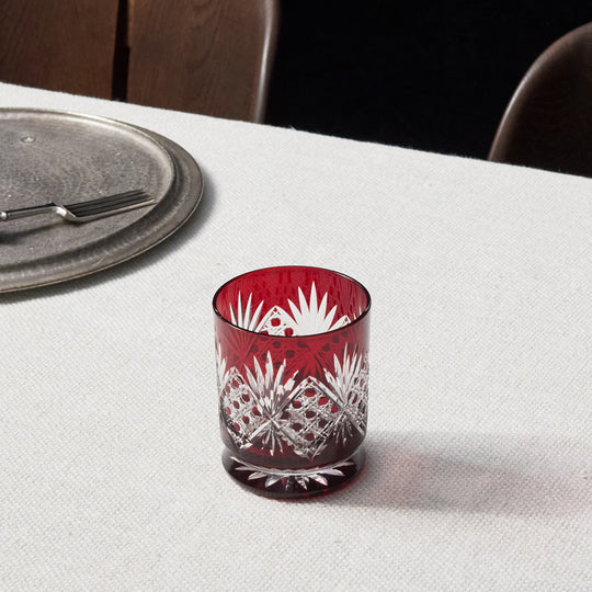 Shimizu Burgundy Sasa Kagome Footed Rock Glass