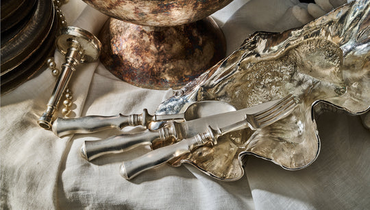 RW GUILD Bean Flatware Collection in Patinated Silver