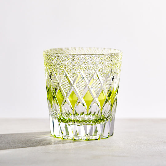 Kimiko Yasuda Chartreuse Kiku Crystal Rock Glass
