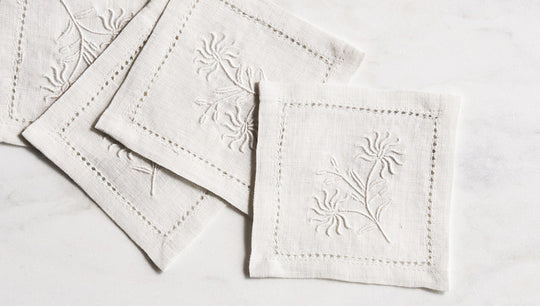 RW Guild Passiflora Embroidered Linen Cocktail Napkin
